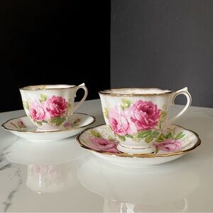 SET of 2 American Beauty Cups & Saucers by Royal Albert